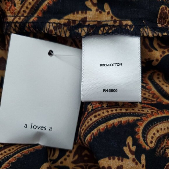 A Loves A Peasant bohemian Blouse with Neck Bow Tie in Paisley Print Size Large - Picture 10 of 11